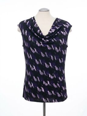 3/$25 Kasper Black Top with Purple Brushstroke Print